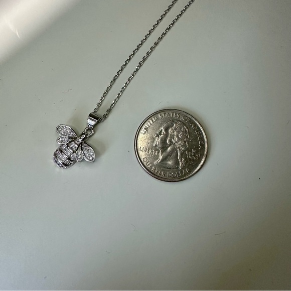 Honey Bee Silver-Tone Cubic Zirconia Pendant w 16” Chain Necklace - Picture 3 of 7